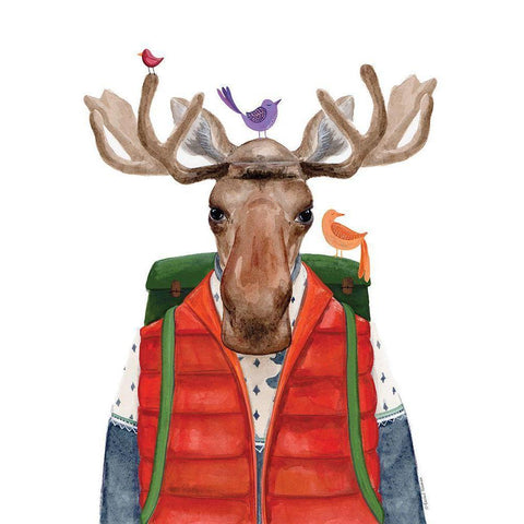 Moose Camper White Modern Wood Framed Art Print by Nieman, Rachel