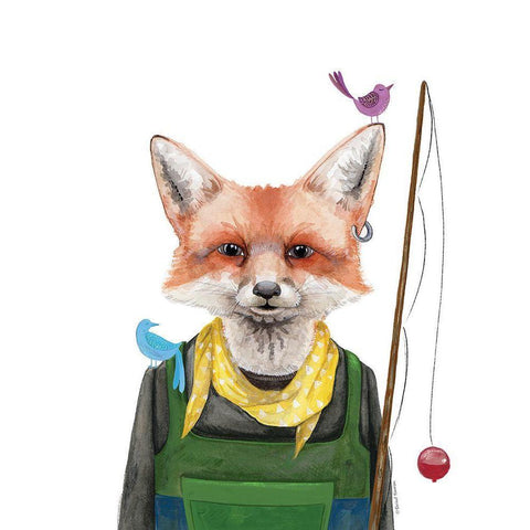 Fishing Fox Black Modern Wood Framed Art Print with Double Matting by Nieman, Rachel