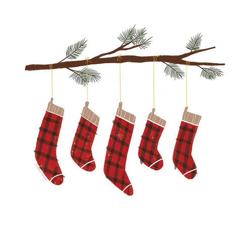 Playful Holiday Stockings    Black Modern Wood Framed Art Print with Double Matting by Nieman, Rachel