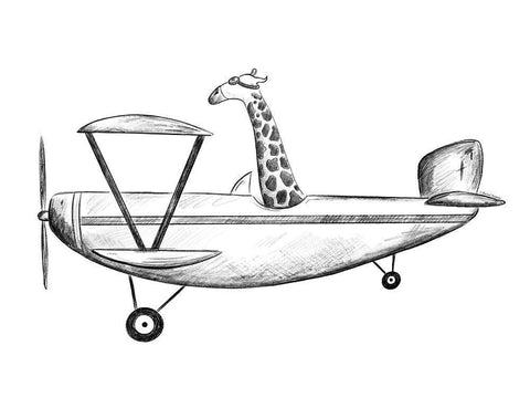 Giraffe in a Plane White Modern Wood Framed Art Print with Double Matting by Nieman, Rachel