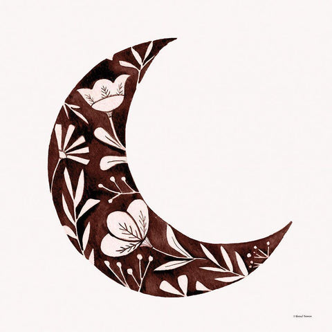 Floral Moon Silhouette Black Ornate Wood Framed Art Print with Double Matting by Nieman, Rachel