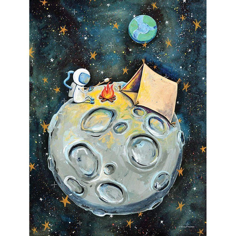 Camping Astronaut Black Modern Wood Framed Art Print with Double Matting by Nieman, Rachel