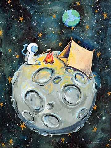 Camping Astronaut White Modern Wood Framed Art Print with Double Matting by Nieman, Rachel