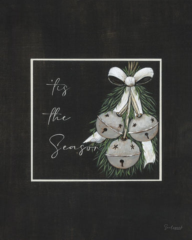 Tis the Season Bells White Modern Wood Framed Art Print with Double Matting by Soulspeak And Sawdust