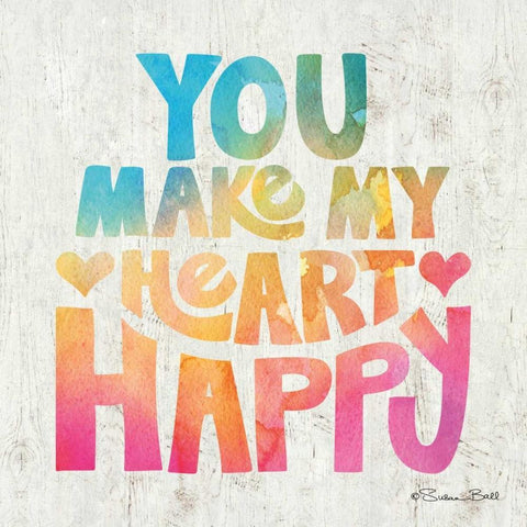 You Make My Heart Happy White Modern Wood Framed Art Print with Double Matting by Ball, Susan