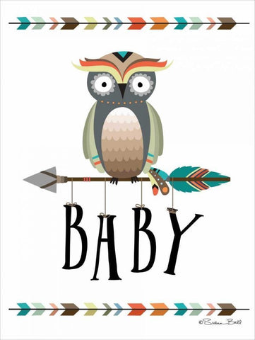 Owl Baby Black Ornate Wood Framed Art Print with Double Matting by Ball, Susan