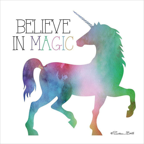 Believe in Magic Unicorn White Modern Wood Framed Art Print with Double Matting by Ball, Susan