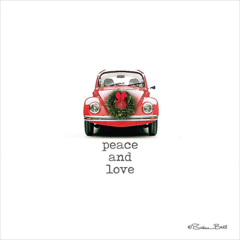 Peace and Love Christmas Black Ornate Wood Framed Art Print with Double Matting by Ball, Susan