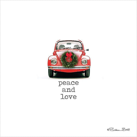 Peace and Love Christmas Black Modern Wood Framed Art Print with Double Matting by Ball, Susan