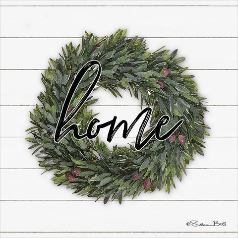 Home Wreath White Modern Wood Framed Art Print by Ball, Susan