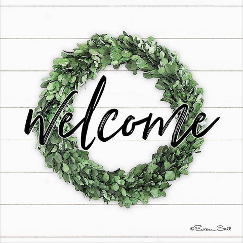 Welcome Wreath Black Ornate Wood Framed Art Print with Double Matting by Ball, Susan