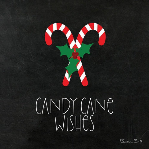 Candy Cane Wishes Black Modern Wood Framed Art Print by Ball, Susan