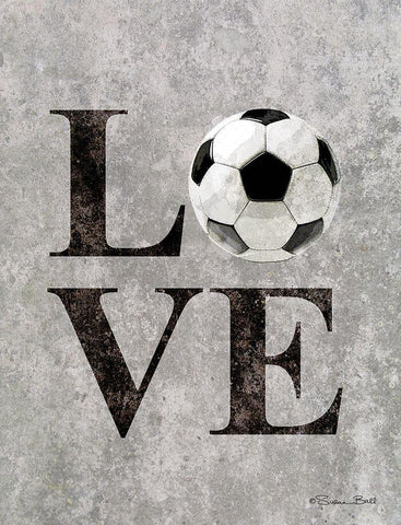 LOVE Soccer White Modern Wood Framed Art Print with Double Matting by Ball, Susan