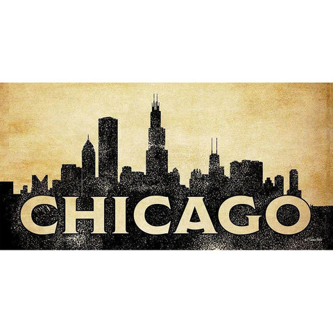 Chicago Skyline Black Modern Wood Framed Art Print with Double Matting by Ball, Susan