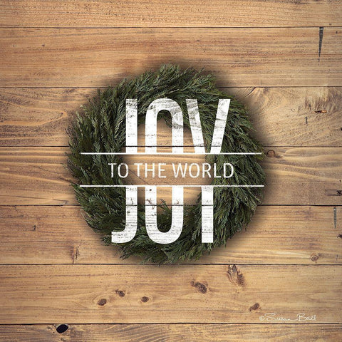 Joy to the World with Wreath Black Ornate Wood Framed Art Print with Double Matting by Ball, Susan