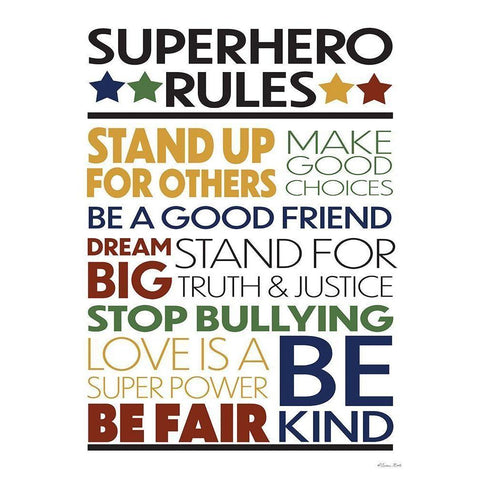 Superhero Rules White Modern Wood Framed Art Print by Ball, Susan