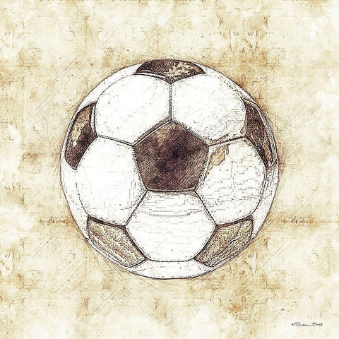 Soccer Sketch White Modern Wood Framed Art Print by Ball, Susan
