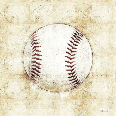 Baseball Sketch Gold Ornate Wood Framed Art Print with Double Matting by Ball, Susan