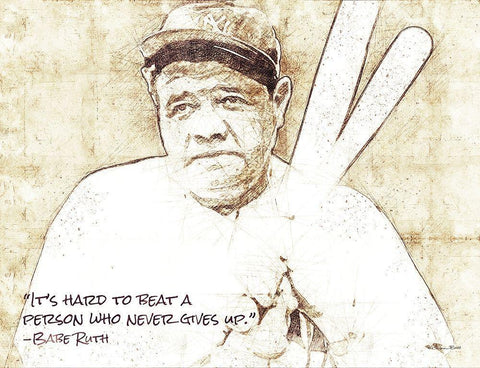 Babe Ruth Sketch    Black Ornate Wood Framed Art Print with Double Matting by Ball, Susan