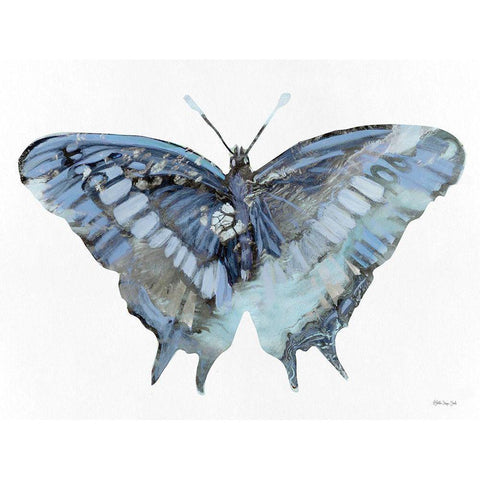 Blue Butterfly White Modern Wood Framed Art Print by Stellar Design Studio