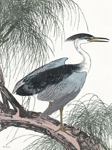Perched Heron White Modern Wood Framed Art Print with Double Matting by Stellar Design Studio