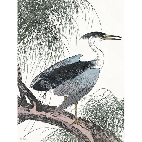 Perched Heron Black Modern Wood Framed Art Print by Stellar Design Studio