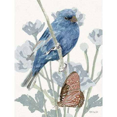 Bird and Butterfly Black Modern Wood Framed Art Print by Stellar Design Studio