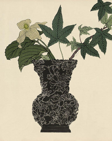 Ebony Vase 1 Black Ornate Wood Framed Art Print with Double Matting by Stellar Design Studio
