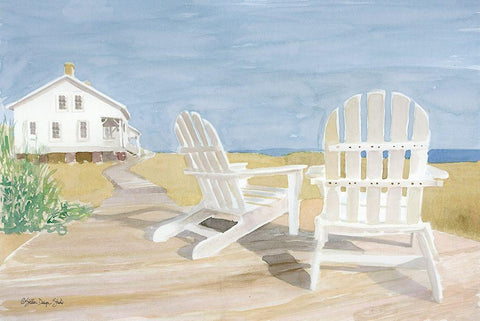 Beach Chairs 1 White Modern Wood Framed Art Print with Double Matting by Stellar Design Studio