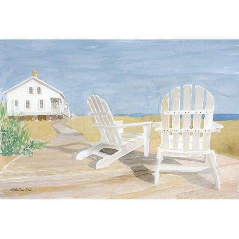 Beach Chairs 1 Gold Ornate Wood Framed Art Print with Double Matting by Stellar Design Studio