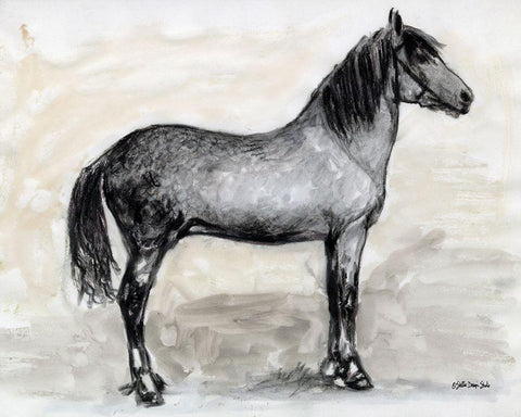 Horse Study 1 White Modern Wood Framed Art Print with Double Matting by Stellar Designs Studio