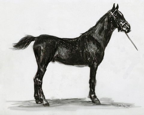 Horse Study 3 Black Ornate Wood Framed Art Print with Double Matting by Stellar Design Studio