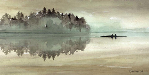 Lake Fishing I Black Ornate Wood Framed Art Print with Double Matting by Stellar Design Studio