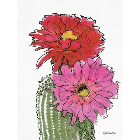 Cactus Flower 1   Black Modern Wood Framed Art Print with Double Matting by Stellar Design Studio