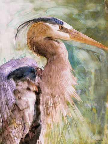 Blue Heron Black Ornate Wood Framed Art Print with Double Matting by Stellar Design Studio