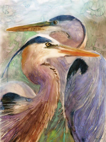 Blue Heron Duet Black Ornate Wood Framed Art Print with Double Matting by Stellar Design Studio