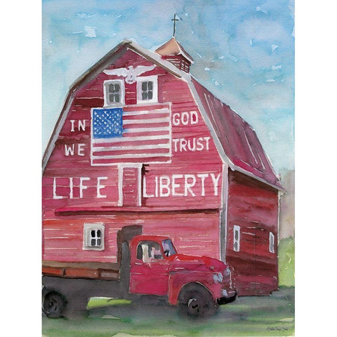 Life and Liberty Barn Gold Ornate Wood Framed Art Print with Double Matting by Stellar Design Studio