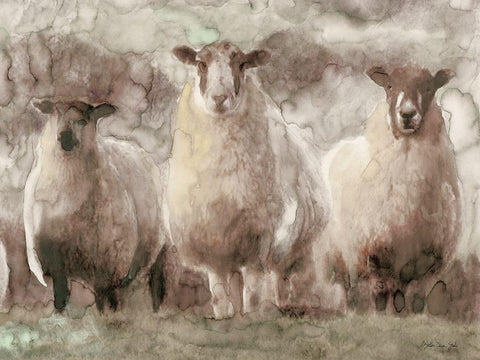 Three Sheep White Modern Wood Framed Art Print with Double Matting by Stellar Design Studio