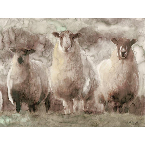 Three Sheep White Modern Wood Framed Art Print by Stellar Design Studio