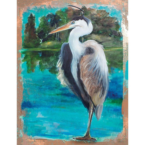 Marsh Heron Gold Ornate Wood Framed Art Print with Double Matting by Stellar Design Studio