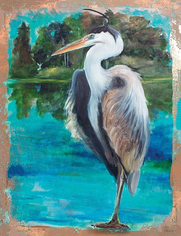 Marsh Heron White Modern Wood Framed Art Print with Double Matting by Stellar Design Studio