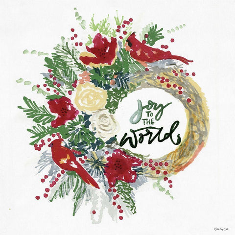 Joy to the World Wreath White Modern Wood Framed Art Print by Stellar Design Studio