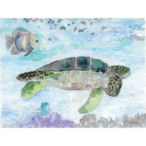 Swimming Sea Turtle White Modern Wood Framed Art Print by Stellar Design Studio