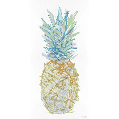 Sketchy Pineapple 1 White Modern Wood Framed Art Print by Stellar Design Studio