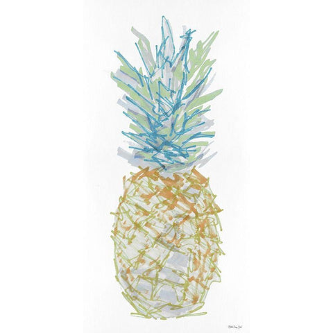 Sketchy Pineapple 1 Gold Ornate Wood Framed Art Print with Double Matting by Stellar Design Studio