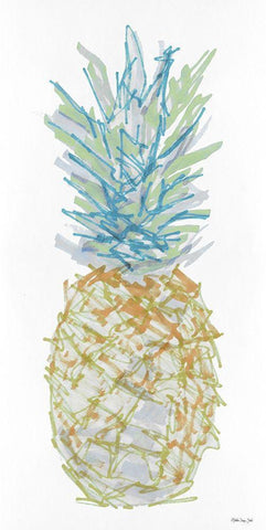 Sketchy Pineapple 1 Black Ornate Wood Framed Art Print with Double Matting by Stellar Design Studio