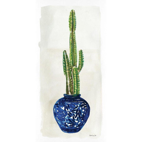 Cacti in Blue Pot 1   Black Modern Wood Framed Art Print with Double Matting by Stellar Design Studio