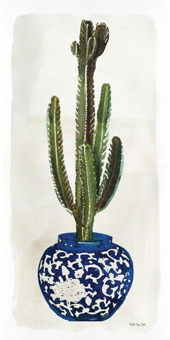 Cacti in Blue Pot 2    Black Ornate Wood Framed Art Print with Double Matting by Stellar Design Studio