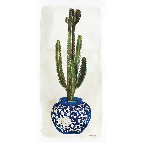 Cacti in Blue Pot 2    White Modern Wood Framed Art Print by Stellar Design Studio