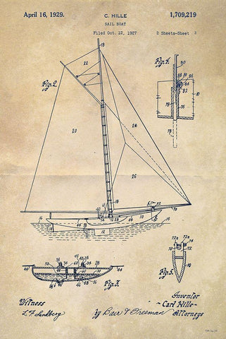 Sailboat Plan I Black Ornate Wood Framed Art Print with Double Matting by Stellar Design Studio